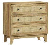 HOMCOM Cómoda con 3 Cajones Cajonera de Madera con Frontales de Ratán Estilo Cannage para Dormitorio 80x35x76 cm Natural