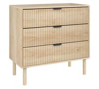 HOMCOM Cómoda con 3 Cajones Cómoda de Dormitorio Estilo Nórdico con Sistema Anti-vuelco Frentes con Paneles Acanalados y Tiradores Metálicos Cajonera para Salón Pasillo 80x40x77,5 cm Roble