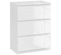 HOMCOM Cómoda con 3 Cajones Cómoda de Dormitorio Moderno con Diseño Anti-vuelco Cajonera para Salón Pasillo 55x34x75 cm Blanco Brillo