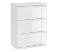 HOMCOM Cómoda con 3 Cajones Cómoda de Dormitorio Moderno con Diseño Anti-vuelco Cajonera para Salón Pasillo 55x34x75 cm Blanco Brillo