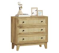 HOMCOM Cómoda con 3 Cajones Cómoda Dormitorio Estrecha con Frontales de Ratán y Patas Elevadas Cajonera para Salón Oficina 80x35x76 cm Natural