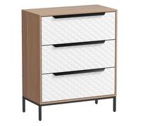 HOMCOM Cómoda con 3 Cajones de Tela, Cómoda para Dormitorio, Marco de MDF, Frentes con Patrón de Diamante, Cajonera para Salón, Oficina, Vestidor, Natural y Blanco