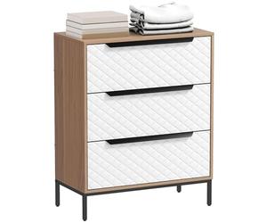 HOMCOM Cómoda con 3 Cajones de Tela, Cómoda para Dormitorio, Marco de MDF, Frentes con Patrón de Diamante, Cajonera para Salón, Oficina, Vestidor, Natural y Blanco