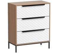 HOMCOM Cómoda con 3 Cajones de Tela Frentes con Patrón de Diamante para Salón Oficina Vestidor Natural y Blanco