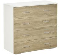 HOMCOM Cómoda con 4 Cajones Cajonera Auxiliar de Almacenaje Moderna para Dormitorio Pasillo Sala de Estar 76x35x72 cm Acabado en Color Roble y Blanco