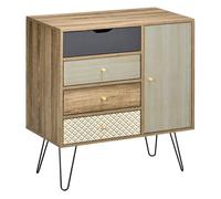 HOMCOM Cómoda con 4 Cajones Cajonera de Madera con Puerta Estante Ajustable y Patas de Metal para Salón Dormitorio Cocina 79x39x86 cm Marrón