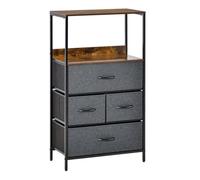 HOMCOM Cómoda Cajonera Cómoda de Noche con 4 Cajones de Tela Plegables y Estante Abierto Armario de Salón para Oficina Dormitorio Estilo Moderno Antivuelco 58x29x103 cm Gris