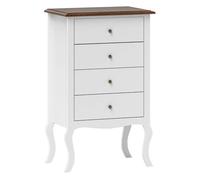 HOMCOM Cómoda con 4 Cajones Cómoda de Dormitorio Estilo Francés con Diseño Anti-vuelco Cajonera para Salón Pasillo 60x40x98,5 cm Blanco y Roble