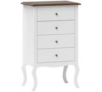 HOMCOM Cómoda con 4 Cajones Cómoda de Dormitorio Estilo Francés con Diseño Anti-vuelco Cajonera para Salón Pasillo 60x40x98,5 cm Blanco y Roble