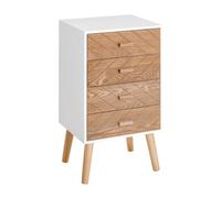 HOMCOM Mesita de Noche Madera 4 Cajones Rústica Cajonera Mesilla para Dormitorio Armario Almacenamiento 40x30x75 cm Blanco y Natural Aosom España