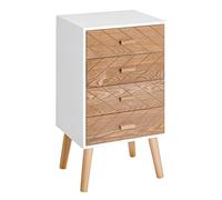 HOMCOM Cómoda con 4 Cajones Cómoda de Dormitorio Mesita de Noche con Patas Elevadas para Salón 40x30x75 cm Blanco y Natural