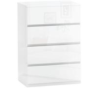 HOMCOM Cómoda con 4 Cajones Cómoda de Dormitorio Moderno con Diseño Anti-vuelco Cajonera para Salón Pasillo 55x33x80 cm Blanco Brillo