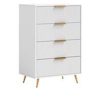 HOMCOM Cómoda con 4 Cajones Cómoda de Dormitorio Moderno con Frentes con Diseño Ondulado Anti-vuelco Cajonera para Salón Pasillo 60x40x90 cm Blanco