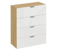 HOMCOM Cómoda de Dormitorio Moderna con 4 Cajones de Alto Brillo Almacenamiento Madera Blanco Natural 70x35x92 cm Aosom España