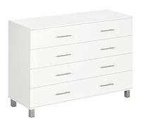 HOMCOM Cómoda con 4 Cajones de Dormitorio de Madera con Patas Cómoda de Noche Moderno para Salón Oficina Entrada 112x38,2x81 cm Blanco