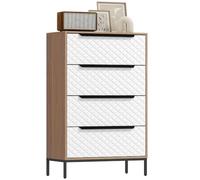 HOMCOM Cómoda con 4 Cajones de Tela 59,5x30x92,5 cm Natural y Blanco | Cómoda para Dormitorio, Marco de MDF, Frentes con Patrón de Diamante, Cajonera para Salón, Oficina, Vestidor