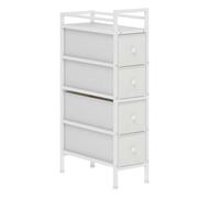 HOMCOM Cómoda con 4 Cajones de Tela, Cómoda para Dormitorio Estrecha con Marco de Acero, Cajonera para Espacios Pequeños, Sala de Estar, Vestidor, Baño, Blanco