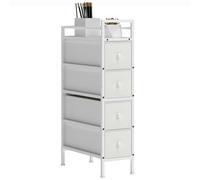HOMCOM Cómoda con 4 Cajones de Tela, Cómoda para Dormitorio Estrecha con Marco de Acero, Cajonera para Espacios Pequeños, Sala de Estar, Vestidor, Baño, Blanco