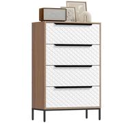 HOMCOM Cómoda con 4 Cajones de Tela, Cómoda para Dormitorio, Frentes con Patrón de Diamante, Cajonera para Salón, Oficina, Vestidor, Natural y Blanco