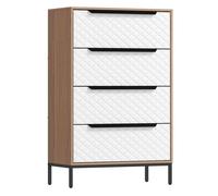 Homcom cómoda con 4 cajones de tela, cómoda para dormitorio, marco de mdf, frentes con patrón de diamante, cajonera para salón, oficina, vestidor, natural y blanco