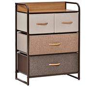 HOMCOM Cajonera de Tela Cómoda para Dormitorio con 4 Cajones Plegables Parte Superior de Madera y Marco Metálico para Sala de Estar 58x29x78,5 cm Multicolor