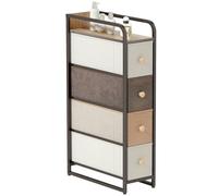 HOMCOM Cómoda con 4 Cajones de Tela Plegables, Cómoda para Dormitorio Estrecha con Marco Metálico, Cajonera para Espacios Pequeños, Sala de Estar, Vestidor, Baño, Multicolor