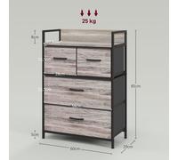 HOMCOM Cómoda con 4 Cajones de Tela Plegables, Cómoda para Dormitorio Industrial con Estante Abierto, de Acero, Cajonera para Espacios Pequeños, , Vestidor, Baño