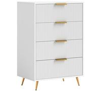 HOMCOM Cómoda con 4 Cajones Frentes con Diseño Ondulado 60x40x90 cm Blanco