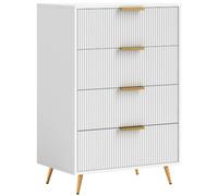 HOMCOM Cómoda con 4 Cajones Frentes con Diseño Ondulado 60x40x90 cm Blanco | Cómoda de Dormitorio Moderno, Anti-vuelco, Cajonera para Salón Pasillo