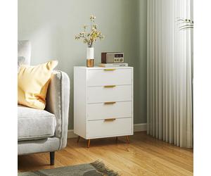 HOMCOM Cómoda con 4 Cajones Frentes con Diseño Ondulado 60x40x90 cm Blanco White