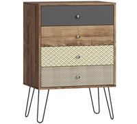 HOMCOM Cómoda con 4 Cajones Patas de Horquilla de Acero Estilo Bohemio 60x39x86 cm Multicolor