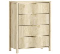 HOMCOM Cómoda con 4 Cajones Scanalados y Manijas Doradas, 70x38x93 cm, Madera Natural