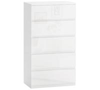 HOMCOM Cómoda con 5 Cajones Cómoda de Dormitorio 55x33x100 cm Blanco Brillo