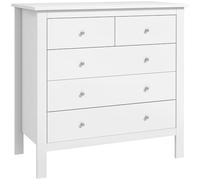 HOMCOM Cómoda con 5 Cajones, Cómoda Dormitorio con Patas Elevadas, Cajonera para Salón, Oficina, Estilo Moderno, 79x39,5x80,5 cm, Blanco