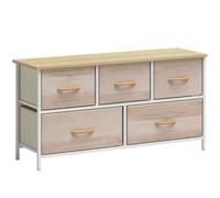 HOMCOM Cómoda con 5 Cajones de Tela Cómoda para Dormitorio Marco de Metal Cajonera para Salón Oficina Natural y Blanco