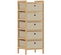 HOMCOM Cómoda con 5 Cajones de Tela Estructura de Bambú Cajonera para Espacios Pequeños Crema y Natural