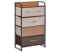 HOMCOM Cajonera de Tela Cómoda para Dormitorio con 5 Cajones Plegables Parte Superior de Madera y Marco Metálico para Sala de Estar 58x29x99 cm Multicolor