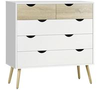 HOMCOM Cómoda con 5 Cajones Estilo Nórdico 99x39x101 cm Blanco y Roble
