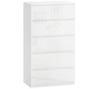 HOMCOM Cómoda con 5 Cajones Sinfonier Estrecha Anti-vuelco Cajonera para Salón Pasillo 55x33x100 cm Blanco Brillante Aosom España