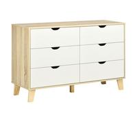 HOMCOM Cómoda con 6 Cajones Cajonera para Dormitorio Salón Estudio Bajo en Formaldehído Estilo Moderno 120x40x76 cm Natural y Blanco Aosom España