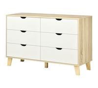 HOMCOM Cómoda con 6 Cajones Cajonera de Armario Mueble Organizador con Cajones para Cocina Dormitorio Salón Estudio Estilo Moderno Antivuelco 120x40x76 cm Natural y Blanco