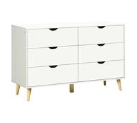 HOMCOM Cómoda con 6 Cajones Cajonera de Armario Mueble Organizador con Cajones para Cocina Dormitorio Salón Estudio Estilo Moderno Antivuelco 120x40x76 cm Blanco