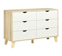 HOMCOM Cómoda con 6 Cajones Cajonera para Dormitorio Salón Estudio Bajo en Formaldehído Estilo Moderno 120x40x76 cm Natural y Blanco Aosom España