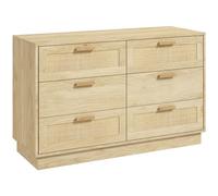HOMCOM Cómoda con 6 Cajones de Rejilla de Ratán Cómoda de Dormitorio Estilo Bohemio Antivuelco para Sala 110x40x69 cm Natural
