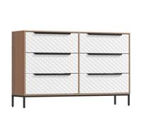 HOMCOM Cómoda con 6 Cajones de Tela, Cómoda para Dormitorio, Marco de MDF, Frentes con Patrón de Diamante, Cajonera para Salón, Oficina, Vestidor, Natural y Blanco