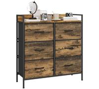 HOMCOM Cómoda con 6 Cajones de Tela Plegables, Cómoda para Dormitorio Industrial con Estante Abierto, Marco de Acero, Cajonera para Espacios Pequeños, Sala de Estar, Vestidor, Baño, Marrón Rústico