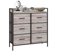 HOMCOM Cómoda con 6 Cajones Plegables, Cajonera de Tela con Estructura de Acero, Estilo Industrial, Cómoda para Dormitorio, Pasillo, Gris