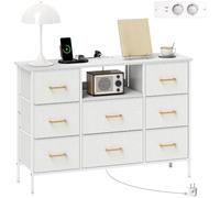 HOMCOM Cómoda con 8 Cajones Tapizado en Borreguito con USB Tipo-C Crema