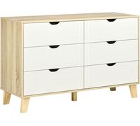 HOMCOM Cómoda con 6 Cajones Cajonera para Dormitorio Salón Estudio Estilo Moderno 120x40x76 cm Natural y Blanco Aosom España
