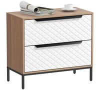 HOMCOM Cómoda con 6 Cajones de Tela 117,5x30x73,5 cm Natural y Blanco | Cómoda para Dormitorio, Marco de MDF, Frentes con Patrón de Diamante, Cajonera para Salón, Oficina, Vestidor